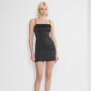 Aritzia Sunday Best Black Satin Mini Dress